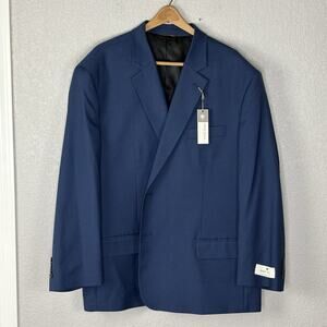 Oak Hill Mens 56R Perfect Fit Blazer Performance Stretch Micro Plaid Navy